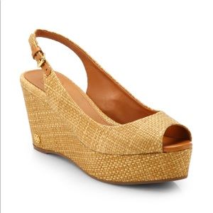TORY BURCH ROSALIND WOVEN RAFFIA WEDGES